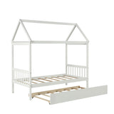 Solid Wood Twin House Bed Frame with Twin Size Trundle For White Color, No Box Spring Needed W69740991