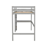 ZUN Twin Loft Pine Wood Bed with built-in desk, Safety Guardrails, Ladder,Grey 21086024