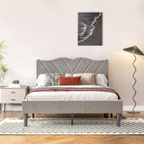 Full Size Modern Platform Bed Frame with Upholstered Headboard & Wooden Slats - No Box Spring W2889P272589