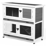 ZUN 2 Story Solid Wood Rabbit Hutch Bunny Cage with 2 Large Main Rooms, Indoor Outdoor Rabbit House 22351833