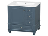 24" Bathroom Vanity with Sink Drawers, Gray Blue Freestanding Vanity Cabinet with Ceramic Top 93166940