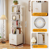 Rotating Bookshelf, 360 Degree Display 5 Tier Corner Bookshelf with Drawer for Small Space, Floor W2641P329223