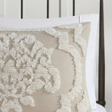 3 piece Tufted Cotton Chenille Damask Comforter Set Taupe Full/Queen B03597173