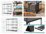 Gray Freestanding Closet Organizer, Portable Wardrobe Rack with 4 Shelves & 2 Hanging Rods, Steel 99523498
