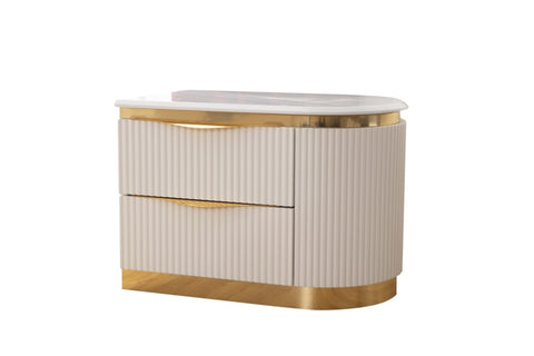 ZUN Laura Gold Detailed Right 2-Drawer Nightstand made with Wood in White B00955978