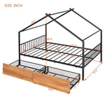 ZUN Full Size Metal House Bed with Two Drawers, Black MF323484AAB