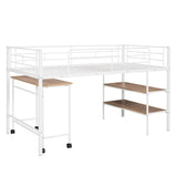 ZUN Twin Size Metal Loft Bed with Desk and Shelves,White MF292498AAK