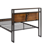 Twin Size Metal Platform Bed Frame with Wooden Headboard and Footboard with USB LINER, No Box Spring W311134483