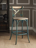 Antique Turquoise and Antique Oak Bar Stool with Cross Back B062P191073