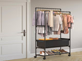 3 Tiered Portable Clothing Rack For Bedroom Entryway Double Hanging Rods Sturdy Iron Garment Rack 09895444