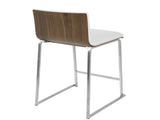 26" Contemporary Counter Stool in Brushed Stainless Steel, Walnut Wood, and White Faux Leather - Set B202P222390