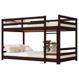 Brown painted pine twin wooden bed with head and tail cross rails, can be split into single bed or 07567396