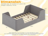 Gray Upholstered Toddler Bed Velvet Wooden Slat Frame for Kids No Mattress 56376470