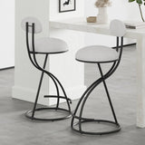 Round Print Bar Stools Set of 2 Black Metal Upholstered Chairs for Kitchen Island & Dining Rooms W1757P268901
