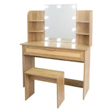 ZUN Vanity Desk Set Stool & Dressing Table with LED Lighting Mirror Drawer and Compartments Modern Wood W1673123627