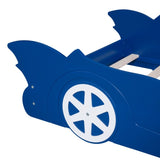 Twin Size Race Car-Shaped Platform Bed with Wheels,Blue WF298789AAC