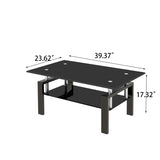 ZUN Black Tempered Glass Coffee Table, 2 Layer Storage Tea Table W327126618