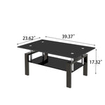 ZUN Tempered Black Glass Coffee Table, 2-Layers Tea Table W171891785