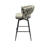 28" Bar Chair Linen Woven Bar Stool Set of 2,Black legs Barstools No Adjustable Kitchen Island W2189131981