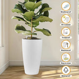 Set of 2 Faux Rattan Tall Planters Outdoor Indoor Large Planters with Water Level Monitor Inner W3213P311467