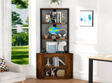 Corner Shelf with Doors, 65" Corner Cabinet & Wine Glass Rack, 6 Tier Bookshelf Display, 09047996