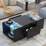 U-Can Led Coffee Table, Modern Center Table High-Gloss Finish and Glass Tabletop, Coffee Table N724P290056B