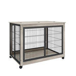 ZUN Furniture Styleog Crate Side Table on Wheels withoubleoors and Lift Top. Grey, 43.7'' W x 30'' W116294465