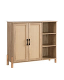 Mid-Century Modern Storage Cabinet with Woven Rattan Doors, Open Shelves & Adjustable Shelves W3151P288913