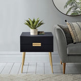 Black and Gold Side Table with 2 Drawer B062P181391