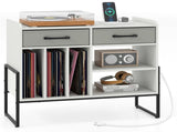 Record Player Stand with Charging Station, Adjustable Shelf & Folding Drawers Vinyl Storage 12718920