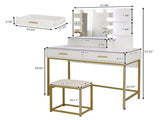Large Vanity Set with 10 LED Bulbs, Makeup Table with Cushioned Stool, 3 Storage Shelves 2 Drawers, 09207854