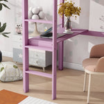 ZUN Twin High Loft Bed, Rubber Wood Loft Bed with Safety Guardrail, built-in desk, ladder,Pink 87235573