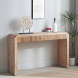 Rustic Wooden Console Table with Drawer Minimalist Design, Ribbed Texture, and Natural Finish W2729P239172