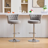 COOLMORE Velvet Bar Stool Set of 2, Adjustable Swivel Bar Stools with Silver Plated Metal Leg, W1539P320507