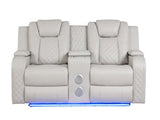 BENZ LED & Power Reclining Loveseat Made With Faux Leather in Ice 659436352759