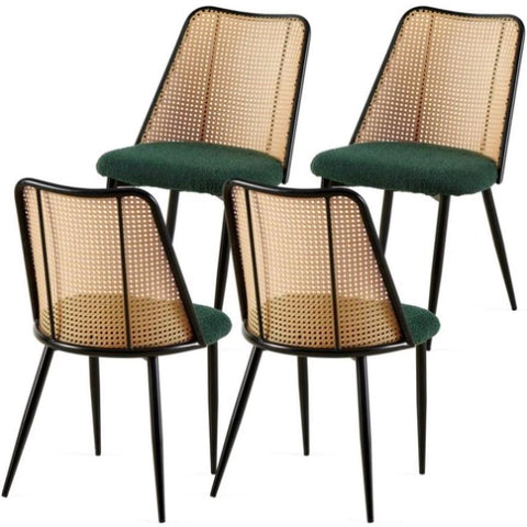 ZUN Green Rattan Dining Chairs Set of 4,Boucle Chairs with Natural Cane Back, Upholstered Dining Room W1164P218674