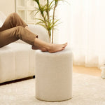 ZUN Round Teddy Fleece Ottoman with Soft Padded Seat, Multi-Functional Footrest, Vanity Chairs for 96209153