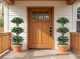 51" Artificial Boxwood Topiary Tree with 59 Flowers, Realistic Faux Evergreen Plant - White 33007501