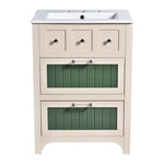 ZUN 24 Inch Bathroom Vanity with Ceramic, Bathroom Vanity Cabinet with 2 Drawers, Wooden Bathroom N710P187602Z