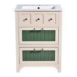 ZUN 24 Inch Bathroom Vanity with Ceramic, Bathroom Vanity Cabinet with 2 Drawers, Wooden Bathroom N710P187602Z