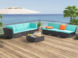 Brown Gradient Rattan Lake Blue Cushion Cushion Vacuum Packing Rattan 7 Piece Set 94011452