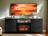 Black Embossed Fireplace TV Stand with 18 Inch Insert & 6 Fabric Drawers, RGB Lights, Industrial 47106133