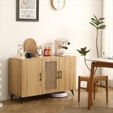 Three-Door Cabinet with Natural Rattan Mesh - Large Storage Space, Kitchen Storage Cabinet .Stable W158183966