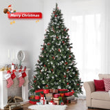 7.5 FT Pre-lit Artificial Snow Tipped Christmas Tree, Hinged Xmas Pine Tree with 1368 Branch Tips, 84208916
