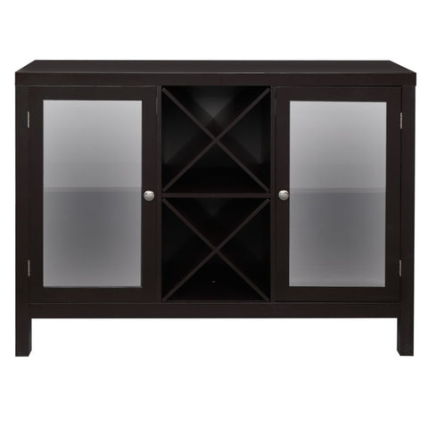 ZUN Transparent Double Door with X-shaped Wine Rack Sideboard Entrance Cabinet Brown 05005963