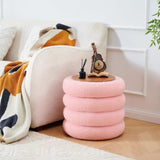 Round Storage Ottoman, Modern Sherpa Footstool, Teddy Vanity Stool with Flip-Top Tray, Makeup Chair 79606921