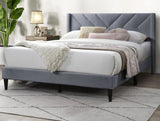 Elegant Modern Gray Velvet Upholstered Queen Size Bed Clean Lines Design Headboard 1pc Bedframe B011P238925