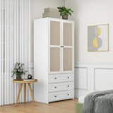 ZUN 2-Door Wardrobe with 3 Drawers High Wardrobe Armoire With 2 Rattan Door For Living Room, Bedroom W2232P162480