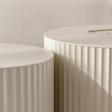 Beige Nesting Coffee Table Set of 2 Modern Drum Side Table End Table Wave Stripe Round Coffee Table W3081P254991