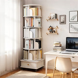 6 Tier Rotating Bookshelf, 360&deg Display Round Spinning Bookshelf with Wheels and Drawer, 85969050